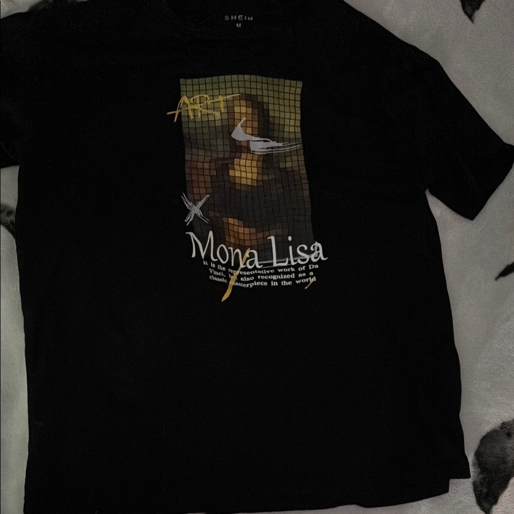 SHEIN Black Mona Lisa Graphic Short Sleeve Tee